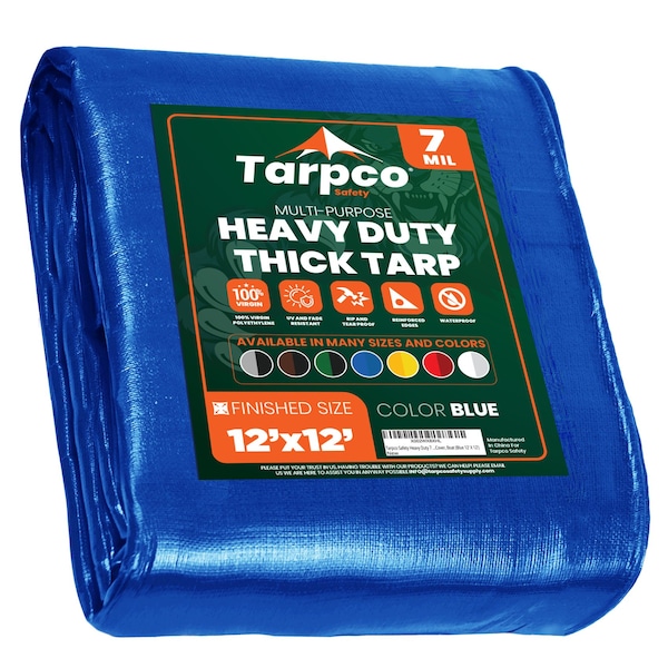 Tarpco Safety Heavy Duty Tarp, 12 ft L x 0.5 mm H x 12 ft W, 7 Mil, Blue, Polyethylene TS-205-12X12 - main